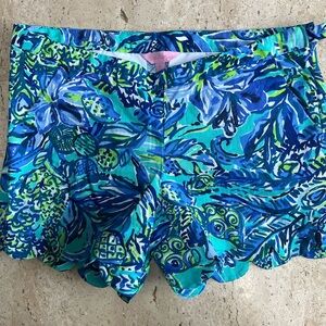 Lilly Pulitzer Bennet Blue Magnolia Scalloped Edge Shorts Size 0